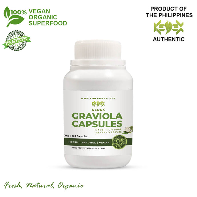 100% Natural Pure Graviola (Guyabano) CAPSULES - Organic Non-GMO 100's - KEDEX HERBAL